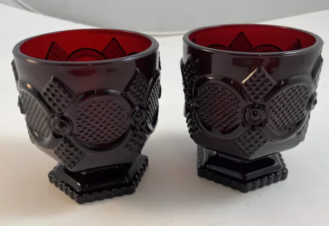Set of 2 Vintage Avon Cape Cod Collection Ruby Red Glass Footed Tumblers 3.75"