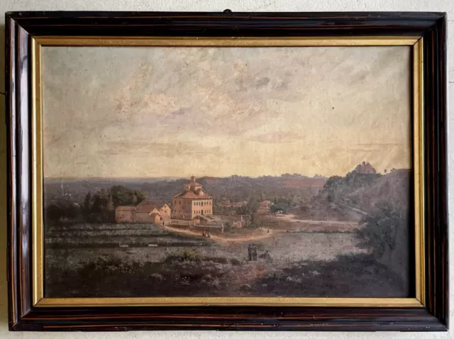 QUADRO DIPINTO OLIO Villa Toschi VEDUTA PAESAGGIO villa dell'orologio MONTECALVO