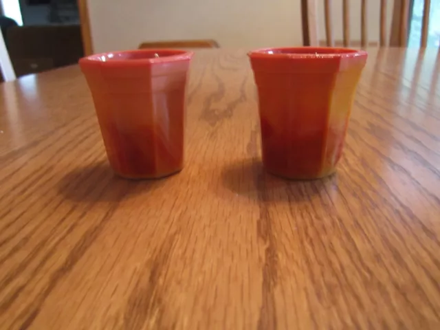 Akro Agate Childrens Dishes Water / Tea - 2 Pumpkin Tumblers - Octagonal Large