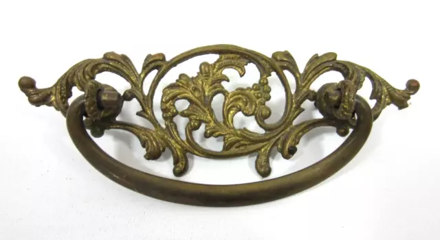 Antique Ornate Cast Brass Drawer Pull Brass Drop Bail SINGLE Replacement