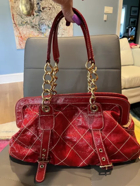Berge Red Italian Patent Leather Satchel Handbag