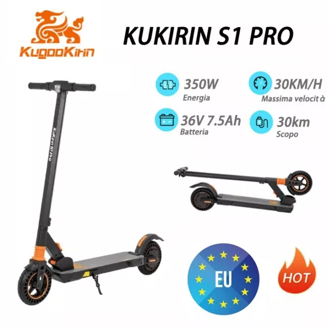 Kugoo KuKirin S1 PRO Monopattino Elettrico Pieghevole LED 36V 7.5Ah 350W 30KM