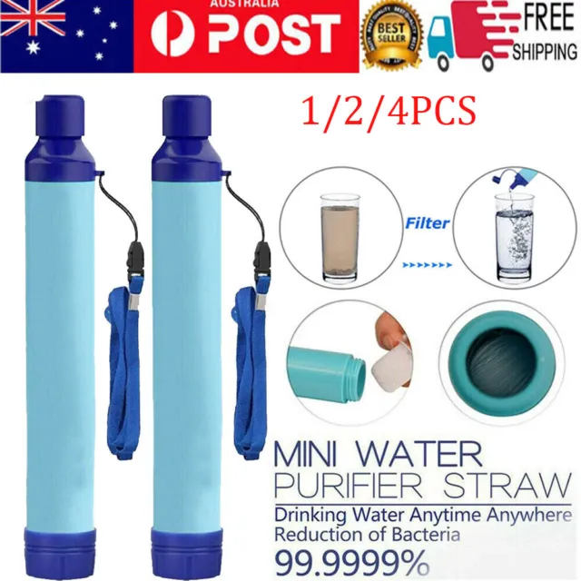 1/2/4X Water Filter Straw Purifier Emergency Life Survival Outdoor Camping