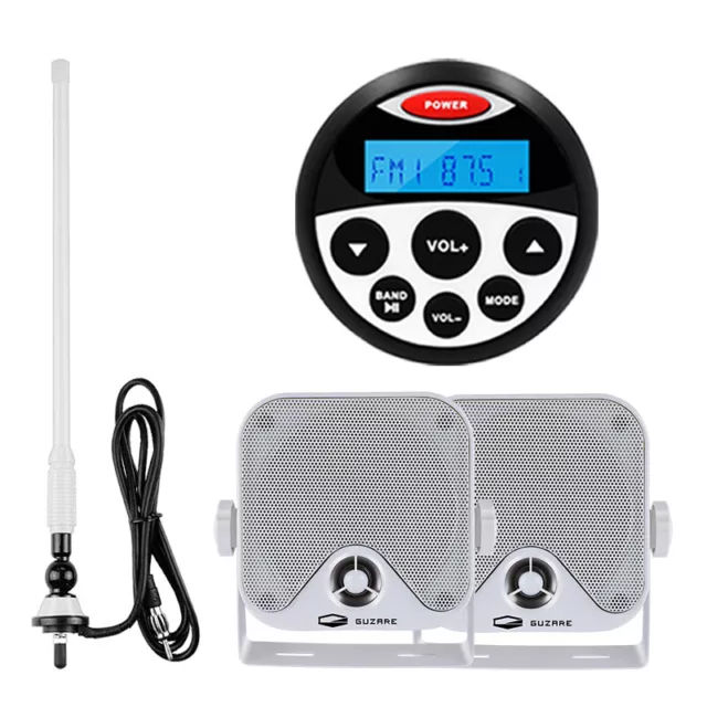 Guzare Marine Bluetooth Stereo AM FM Audio Receiver+4"Box Speaker+FM AM Antenna