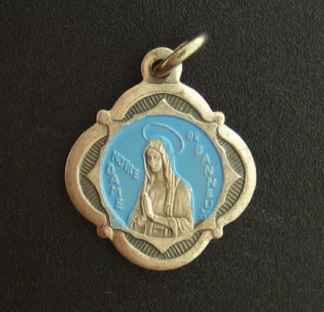 Vintage Mary Our Lady of Banneux Blue Enamel Medal Religious Holy Catholic