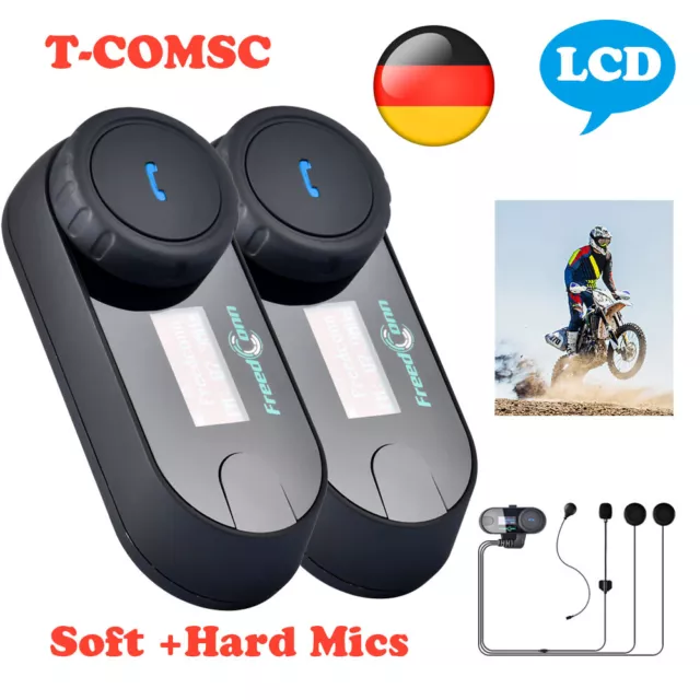 2X Motorrad Bluetooth Headset Helm Sprechanlage Gegensprechanlage Intercom 800M 3