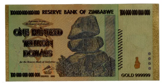 Zimbabwe Billet 100 TRILLION MILLIARD DOLLARS 2008 P91 COLOR GOLD COULEUR L' OR