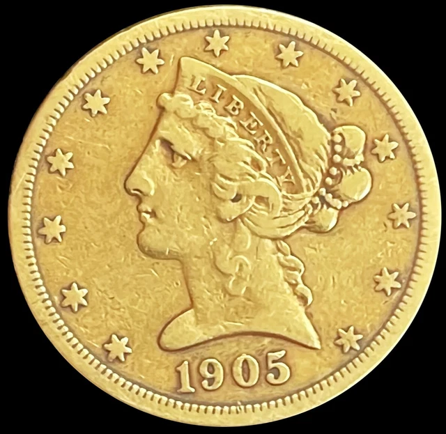 1905 S Gold United States $5 Liberty Head Half Eagle Coin San Francisco Mint
