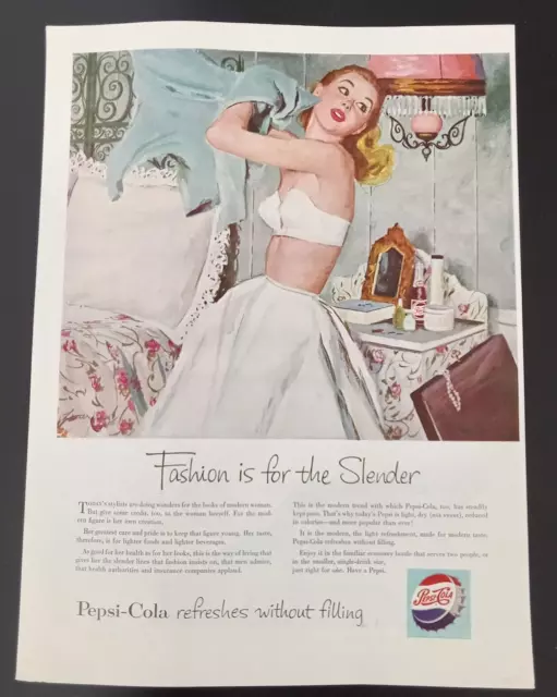 Pepsi Cola Topless Woman Fashion For Slender 1953 Print Advertisement 10in x14in