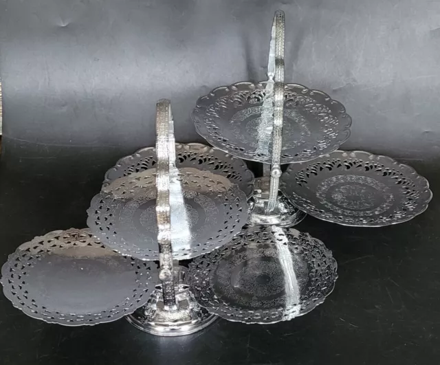 Two vintage chrome plated metal folding cake stands