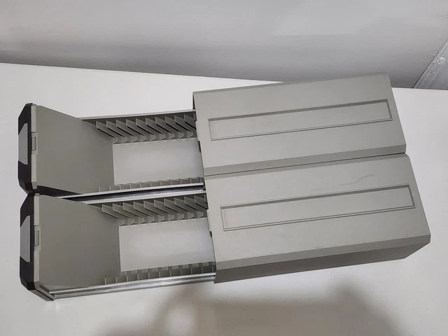 Posso Media Box Slide Out Drawer Slanted Storage 13 CDs Gray Switzerland Lot of2