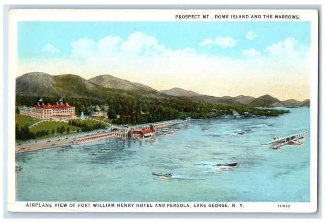 c1940's Airplane View Of Fort William Henry Hotel Lake George New York Postcard
