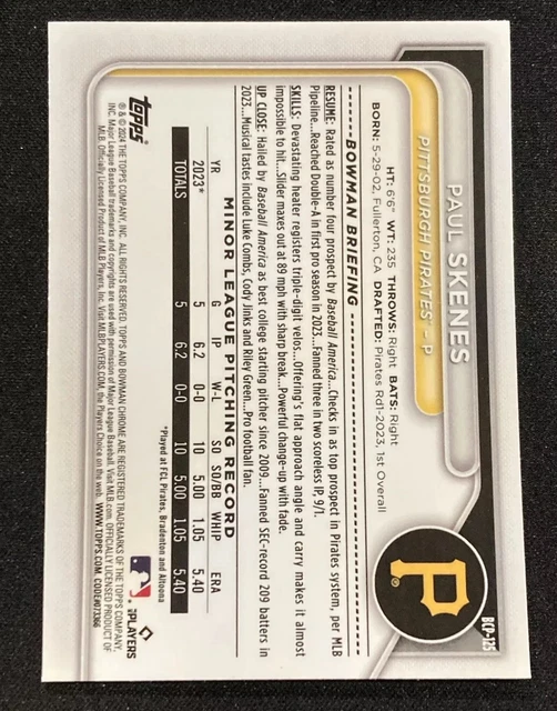 RÉFRACTEUR MOJO CHROME Paul Skenes 2024 Bowman Bcp125 EUR 18,32