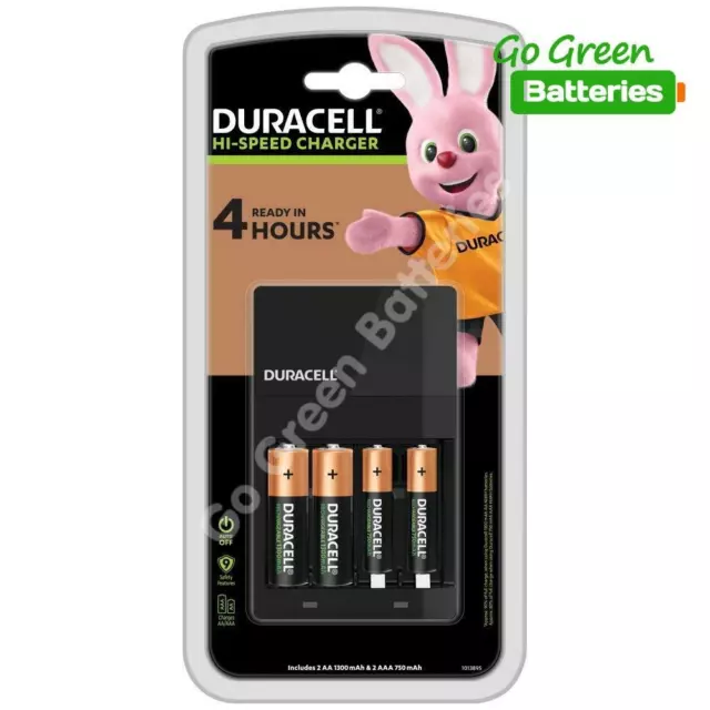 Duracell 4 hour Charger +2 AA 1300+2 AAA 750mAh Rechargeable Batteries CEF14