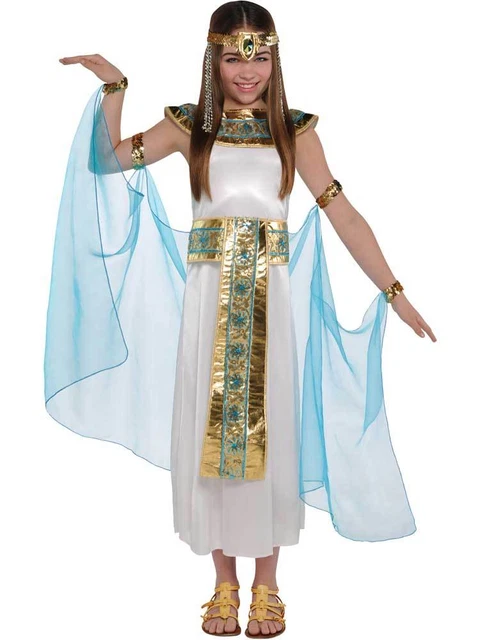 Girls Cleopatra Costume Child Egyptian Queen Toga Fancy Dress Outfit Age 4-14