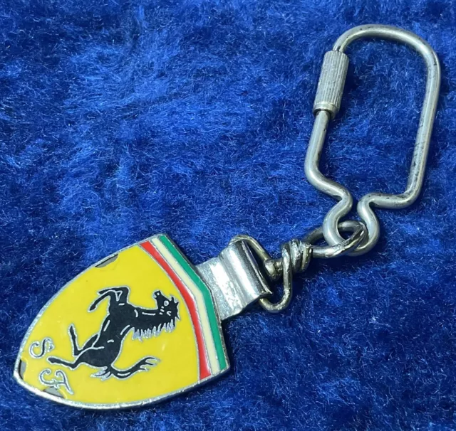 RARE Vintage Scuderia Ferrari Yellow Enamel Keychain Italian Flag Accent Logo