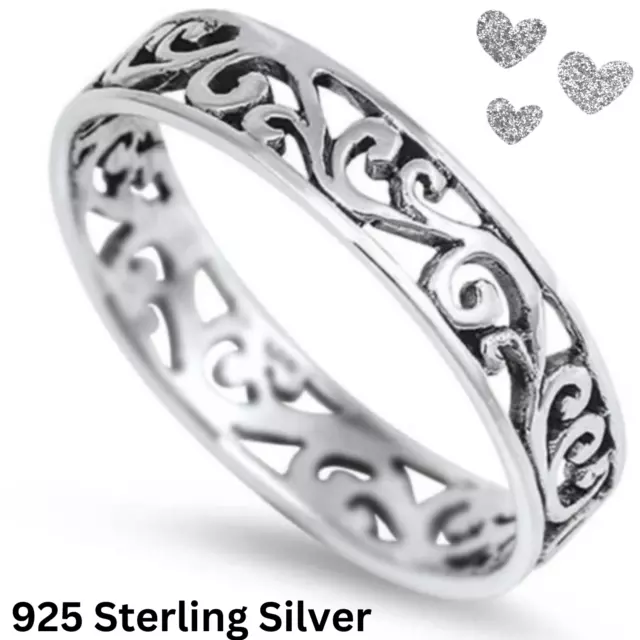 FILIGREE BAND ~ Genuine 925 STERLING SILVER Ring ~ Size 6 7 8 9 10 11 12 13