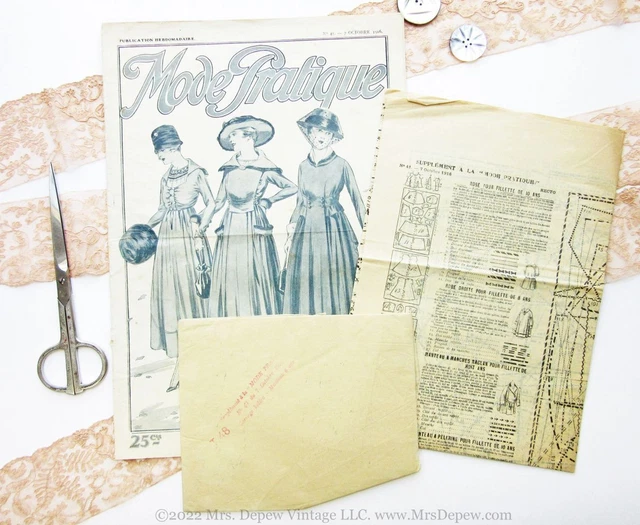 Antique French Magazine La Mode Pratique with Pattern Sheet Supplements 1916