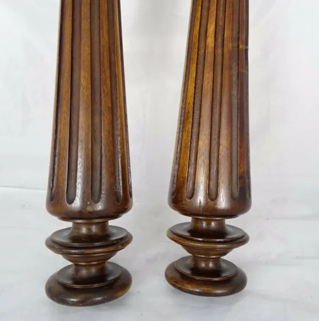 23.6"  French Antique Pair Carved Wood Trim Posts Pillars Columns Walnut 3