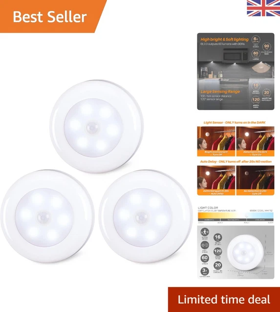 Click Sensor Light MOTION SENSOR LIGHTS Indoor, Cordless Stick on LED Puck Lights AAA ...