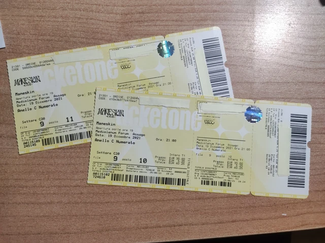 MANESKIN 2x BIGLIETTI CONCERTO FORUM ASSAGO 6 APRILE 2023