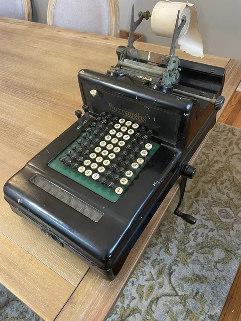 Antique Burroughs 9 Column Mechanical Adding Machine with Tape Register