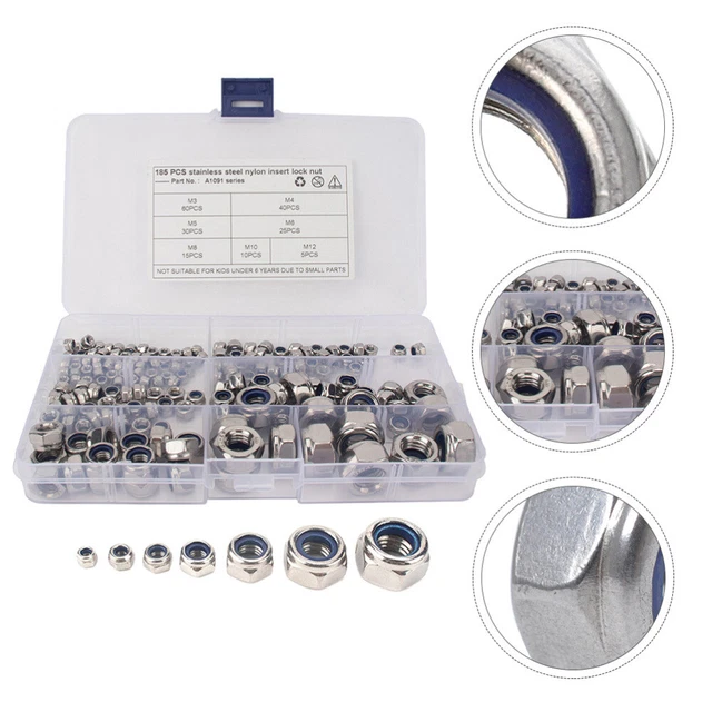 185 pz kit assortimento dadi esadecimali dadi inox bulloni a bottone denti fini