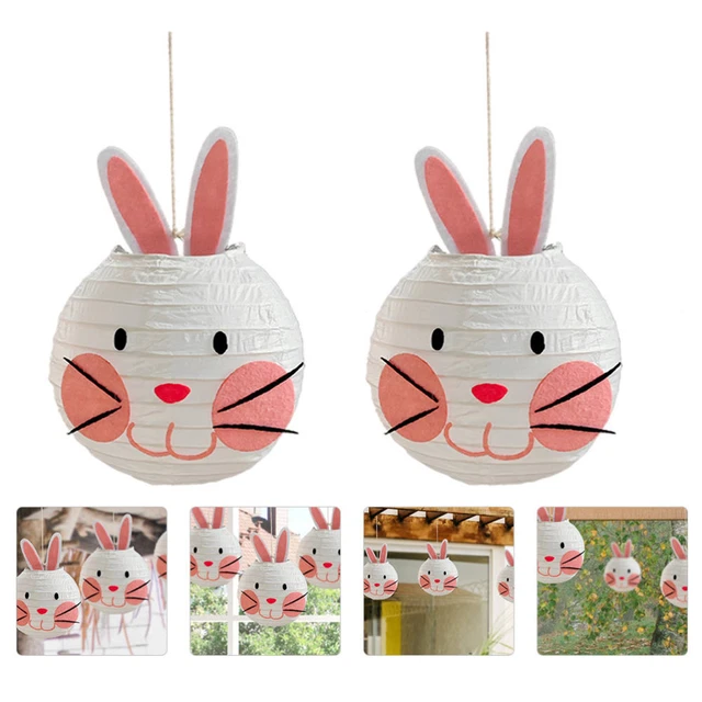 2 Pcs Rabbit Lantern Easter Hanging Decorations Household Ornament