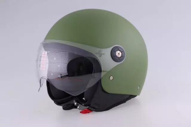 Casco Demi Jet Verde con Visiera Parasole Elicottero Omologato per Moto Scooter