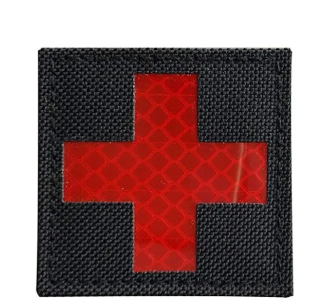 Ir Reflective Cross Medic Paramedic Emt Ems Rescue First Hook Loop Patch Black