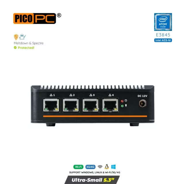 Intel Atom® E3845 4 LAN 3G/4G HD Fanless Firewall AES-NI Networking SD-WAN