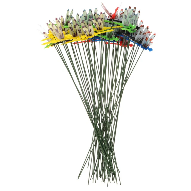 50 Pcs Plant Stake Stem Dragonfly Flower Arrangement Metal Outdoor Decor