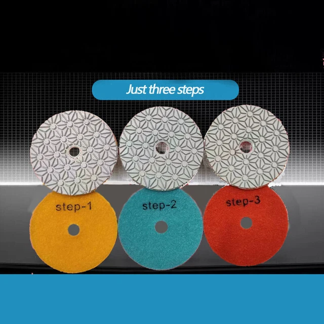 3PCS 4 Inch Dry/Wet 3 Step Diamond Polishing Pads for Granite Marble Concrete