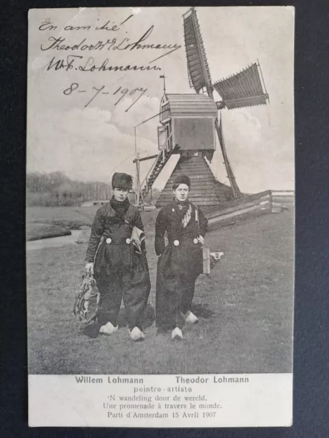 cpa AMSTERDAM 1907 GLOBE TROTTER Handtekening Willem et Theodor LOHMANN Artistes