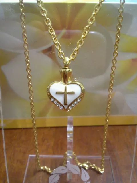 Memorial Cremation Jewelry/Pendant/Urn/Keepsake for Ashes-"Gold Heart with Cross