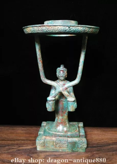 16" Old Chinese Dynasty Bronze Ware Palace People Lantern Lamp Sculpture