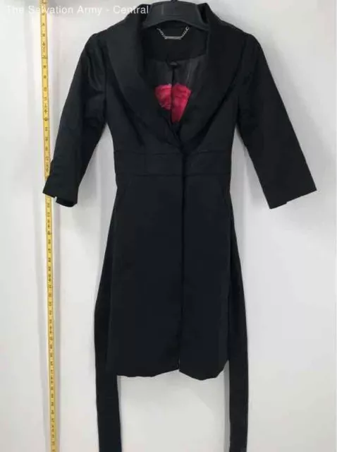 White House Black Market Womens Black 3/4 Sleeve Belted Trench Coat Size XS