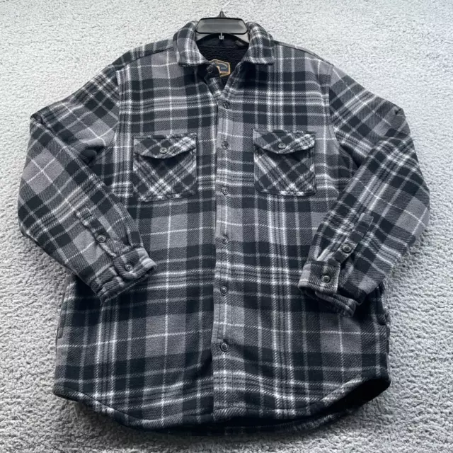 Freedom Foundry Shirt Jacket Mens Medium Gray Black Plaid Sherpa Lined Shacket