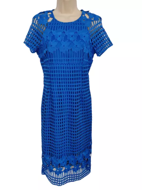 Bnwt Womens Spotlight Warehouse Size Uk 10 Cobalt Blue Grid Lace Pencil Dress