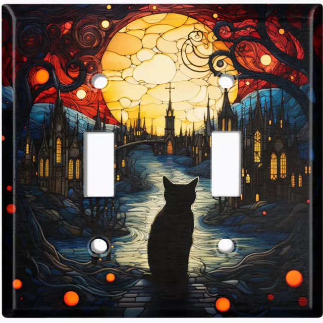 Metal Light Switch Cover Wall Plate Living Room Halloween Black Cat HLW008