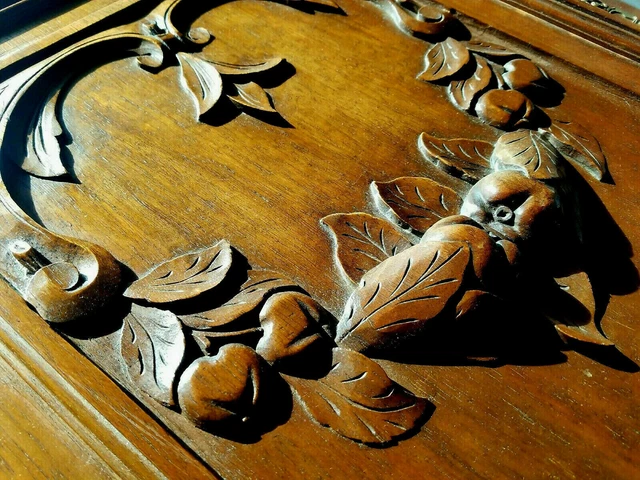 French Antique Carved Architectural Panel Door Solid Walnut fruit garland shabby 2