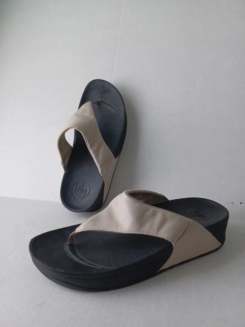 Fitflop Lulu Bone/Beige Leather Thong Flip Flop  Sandals (288-001) Women's Sz 7