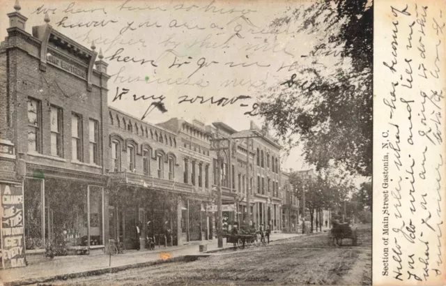 Section of Main Street Gastonia North Carolina NC Stores Signs 1907 Postcard