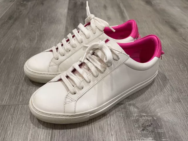 Givenchy Urban Knot White Pink Fuchsia Leather Low Flat Sneaker EU 36.5 US 6.5