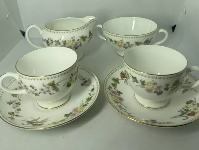 Wedgwood Mirabelle Floral Milk/Cream Jug, Sugar Bowl, 2x Tea Cups & Saucers Set