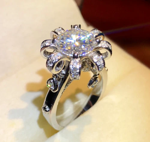 Bague Fiançailles Diamant Simulé 2.20Ct Plaqué Or 14K - Taille Réglable, Fait Main, Neuve