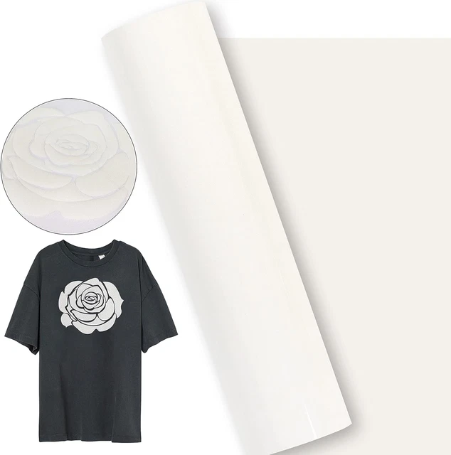Puff Vinyl Heat Transfer Roll: KINGSOW 10"x4ft White Color 3D Puff HTV Heat for