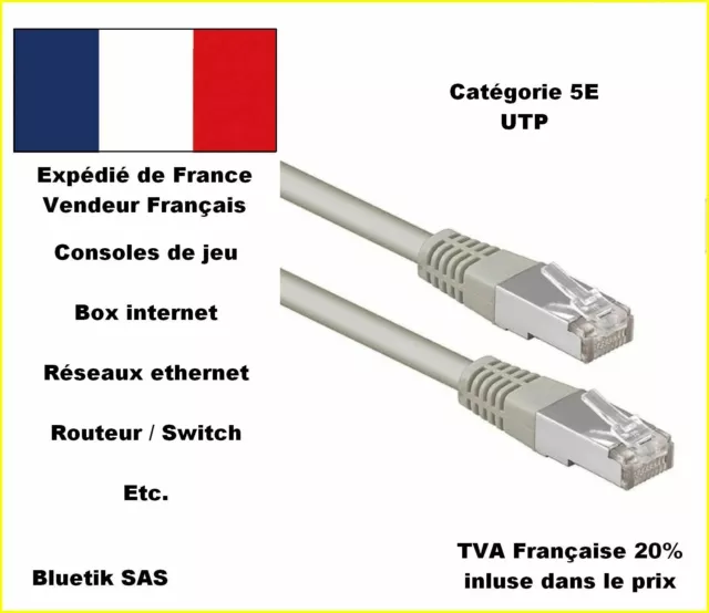 10m CORDON CABLE RESEAU ETHERNET RJ45  Cat.5E - UTP - Livebox Freebox ADSL Free