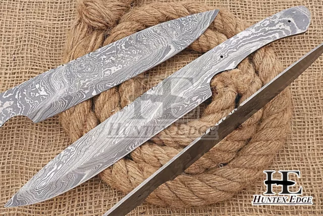 HUNTEX Custom Hand-Forged Damascus Steel 330 mm Long Full Tang Blank Blade Knife