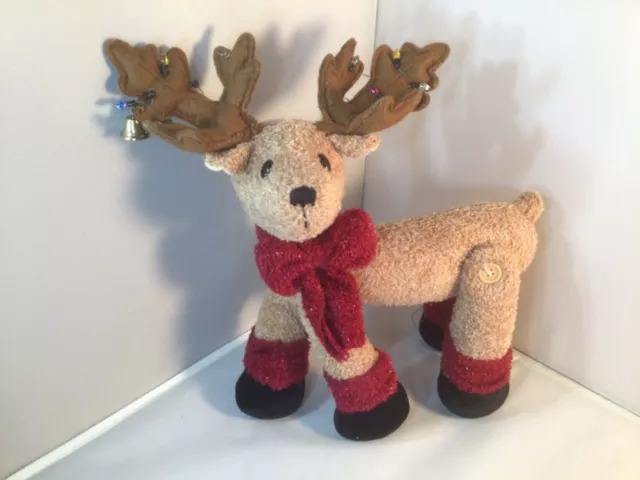 Vintage  Beige Stuffed plush animal  Christmas Reindeer 9 by 12”